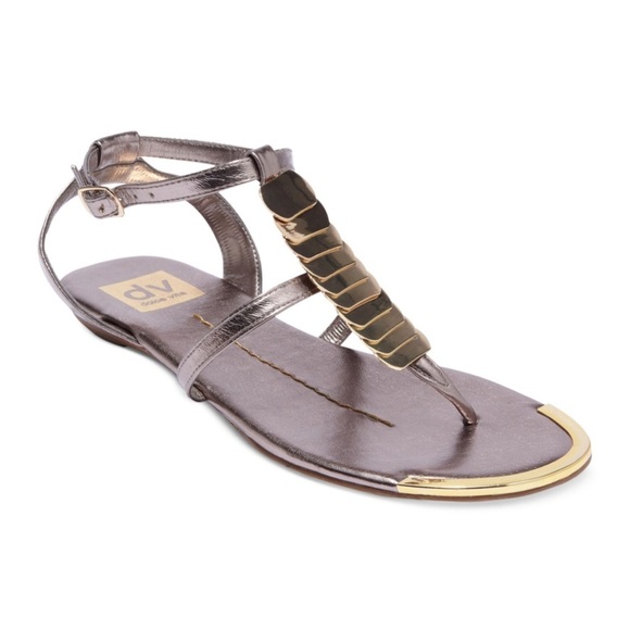 DV by Dolce Vita Pewter Thong Sandals Flats Metallic Silver Gold Size 7 - Picture 5 of 7